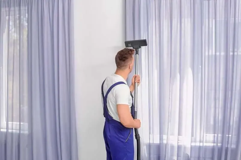 Clean curtains and sofa