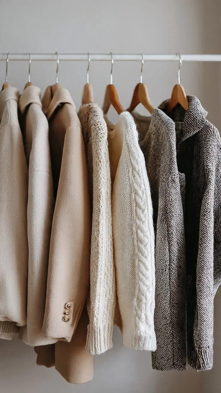 A rows of clean trench coats and winter coats on hangers