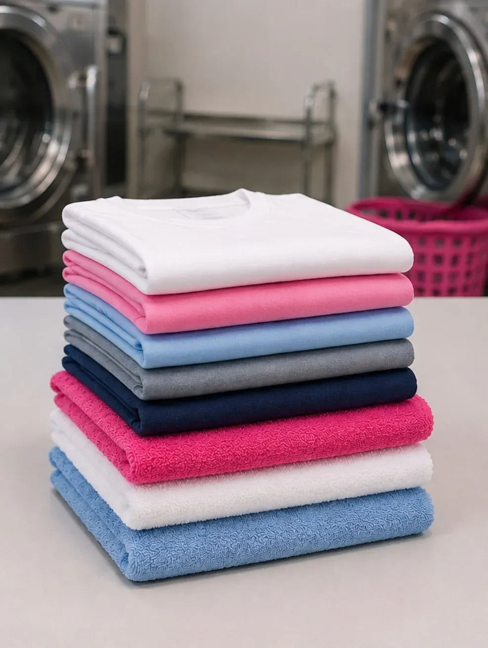 Freshly washed and perfectly folded clothes after our service